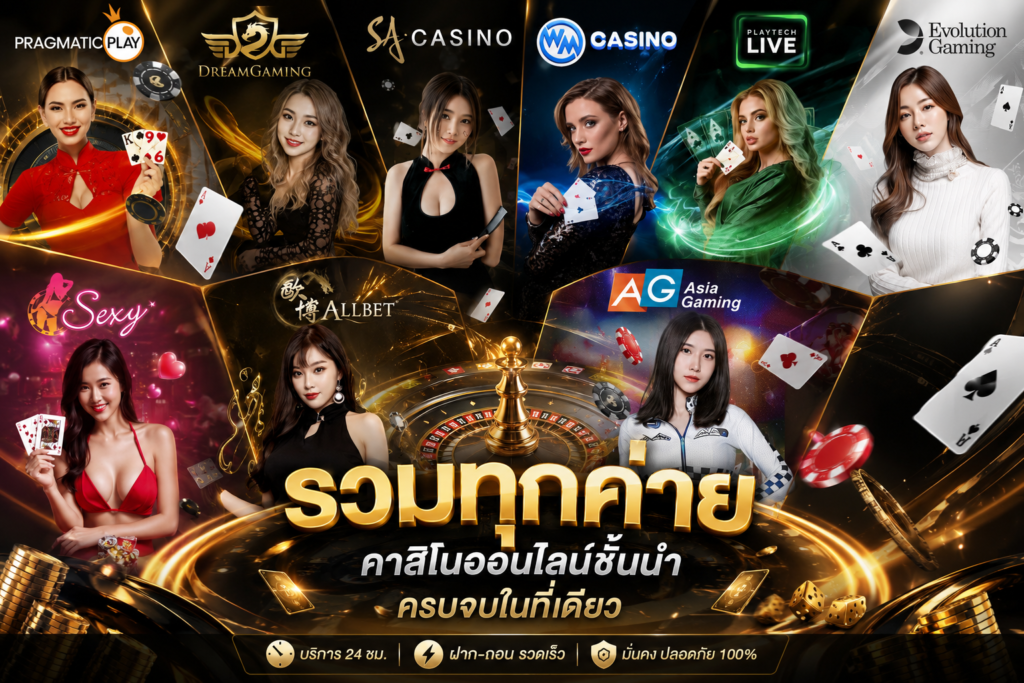 หน้าจอแดชบอร์ดแสดงผล UFA333 รวมคาสิโนครบวงจร พร้อมเทคโนโลยีไลฟ์สตรีมมิ่งและไอคอนความปลอดภัย SSL
